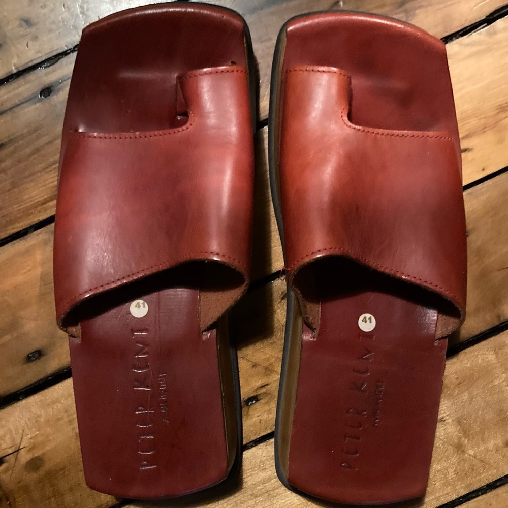 Peter Kent Natural Leather/Wood Sandals Sz 41 Made in Italy Boho